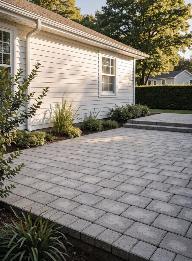A paver patio with clean joints and an even tone.